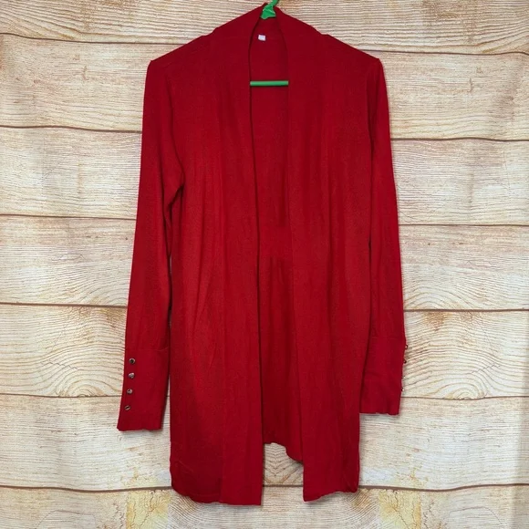 Red Open Front Long Sleeve Knit Cardigan Size Small - Picture 7 of 10